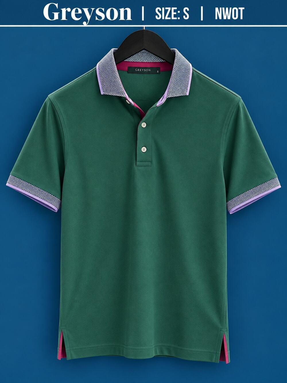Greyson Forest Green Contrast Trim Golf Polo Men’s S NWOT